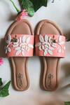 Shop_Sole House_Peach Embroidered Floral Embellished Sliders_at_Aza_Fashions