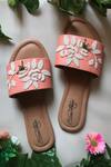 Buy_Sole House_Peach Embroidered Floral Embellished Sliders_at_Aza_Fashions