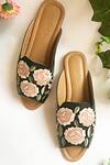 Sole House_Black Embroidered Floral Open Toe Mules _Online_at_Aza_Fashions