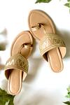 Sole House_Beige Embroidery Kolhapuri Block Heels _Online_at_Aza_Fashions