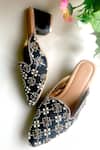 Buy_Sole House_Black Embroidery, Crystals Pointed Toe Block Heel Mules _Online_at_Aza_Fashions