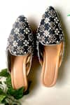 Shop_Sole House_Black Embroidery, Crystals Pointed Toe Block Heel Mules _at_Aza_Fashions