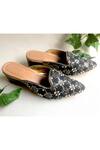 Sole House_Black Embroidery, Crystals Pointed Toe Block Heel Mules _Online_at_Aza_Fashions