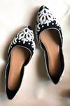 Shop_Sole House_Black Embroidered Velvet Pointed Toe Juttis_at_Aza_Fashions