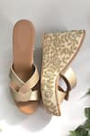 Buy_Sole House_Beige Embroidery Floral Cross Strap Wedges _at_Aza_Fashions