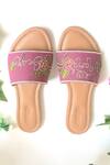 Shop Sole House Purple Slogan Embroidered Sliders at Aza Fashions Shop_Sole House_Purple Slogan Embroidered Sliders_at_Aza_Fashions