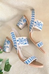 Sole House_Beige Embroidery Ankle Strap Block Heels _Online_at_Aza_Fashions