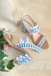Buy_Sole House_Beige Embroidery Ankle Strap Block Heels _Online_at_Aza_Fashions