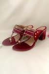 Shop_Sole House_Maroon Cut Work Kolhapuri Block Heels _at_Aza_Fashions