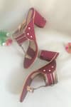 Sole House_Maroon Cut Work Kolhapuri Block Heels _Online_at_Aza_Fashions