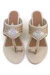 Shop_Sole House_Beige Embroidery, Sequins Kolhapuri Block Heels _at_Aza_Fashions