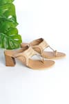 Buy_Sole House_Beige Embroidery, Cut Work Kolhapuri Block Heels _at_Aza_Fashions