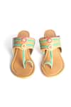 Shop_Sole House_Beige Vegan Leather Embroidered Kolhapuri Block Heels_at_Aza_Fashions