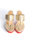 Shop_Sole House_Gold Floral Kolhapuri Embroidered Wedges _at_Aza_Fashions