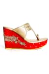 Buy_Sole House_Gold Floral Kolhapuri Embroidered Wedges _Online_at_Aza_Fashions