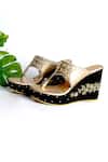 Buy_Sole House_Gold Embroidered Floral Kolhapuri Wedges_at_Aza_Fashions