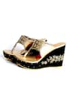 Shop_Sole House_Gold Embroidered Floral Kolhapuri Wedges_at_Aza_Fashions