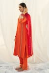 Shop_Apeksha Jain Label_Orange Chanderi Hand Embroidered Thread Work Jewel Neck Kurta Set _at_Aza_Fashions