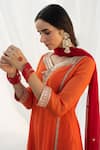 Buy_Apeksha Jain Label_Orange Chanderi Hand Embroidered Thread Work Jewel Neck Kurta Set _Online_at_Aza_Fashions