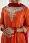 Apeksha Jain Label_Orange Chanderi Hand Embroidered Thread Work Jewel Neck Kurta Set _at_Aza_Fashions