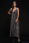 Buy_ADITYA SIKAND_Grey 50 % Silk Plain Jumpsuit V Neck Metallic With Jacket _Online_at_Aza_Fashions