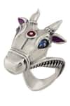 Shop_Tribe Amrapali_Silver Plated Stone Bull Ring _at_Aza_Fashions