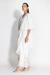 Buy_431-88 By Shweta Kapur_White Silk Embellished Cutdana V Pre-draped Saree And Work Cape Set  _Online_at_Aza_Fashions