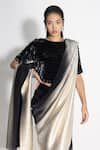 431-88 by Shweta Kapur_Black Pleated Silk Embellished Two Tone Pre-draped Saree With Blouse  _at_Aza_Fashions