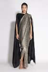 431-88 by Shweta Kapur_Gold Pleated Silk Straight Metallic Pre-draped Saree With Cape Blouse  _Online_at_Aza_Fashions