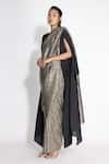 Shop_431-88 by Shweta Kapur_Gold Pleated Silk Straight Metallic Pre-draped Saree With Cape Blouse  _Online_at_Aza_Fashions