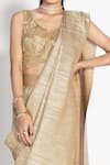 431-88 by Shweta Kapur_Gold Pleated Silk Embellished Metallic Pre-draped Saree With Blouse  _Online_at_Aza_Fashions