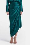 431-88 by Shweta Kapur_Green Silk Satin Tie Up Draped Skirt  _Online_at_Aza_Fashions