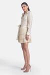 431-88 By Shweta Kapur_Beige Satin Fringe Layered Skirt _Online_at_Aza_Fashions