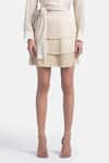 Buy_431-88 By Shweta Kapur_Beige Satin Fringe Layered Skirt _Online_at_Aza_Fashions