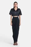 Buy_431-88 By Shweta Kapur_Black Silk Satin V-neck Ella Balloon Top _Online_at_Aza_Fashions