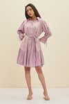 Meadow_Purple Swiss Dot Cotton Embroidered Floral Shirt Collar Siena Dress  _Online_at_Aza_Fashions