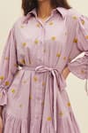 Buy_Meadow_Purple Swiss Dot Cotton Embroidered Floral Shirt Collar Siena Dress  _Online_at_Aza_Fashions