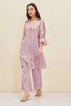 Buy_Meadow_Purple Silk Embroidered Floral Spread Collar Siena Tunic And Pant Set _Online_at_Aza_Fashions