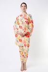 Buy_Seams Pret And Couture_Multi Color Crepe Printed Floral Motifs Band Collar Tunic And Pant Set _at_Aza_Fashions