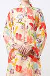 Seams Pret And Couture_Multi Color Crepe Printed Floral Motifs Band Collar Tunic And Pant Set _Online_at_Aza_Fashions