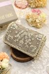 Buy Lovetobag Grey Crystals, Pearls, Zari Siah Floral Kundan Embellished Flapover Clutch at Aza Fashions Buy_Lovetobag_Grey Crystals, Pearls, Zari Siah Floral Kundan Embellished Flapover Clutch _at_Aza_Fashions
