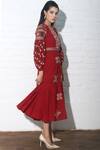 Chandrima_Red Kala Cotton Round Embroidered Midi Dress _Online_at_Aza_Fashions