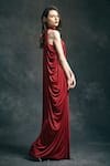 Shop_Mandira Wirk_Red Halter Draped Maxi Dress _at_Aza_Fashions