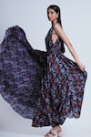 Buy_Ekastories_Black Cotton Plunge Neck Caerulea Passiflora V Printed Dress _Online_at_Aza_Fashions
