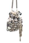 Shop_SG Collection By Sonia Gulrajani_Silver Sequins, Tassels Penny Velvet Embroidered Potli Bag _at_Aza_Fashions