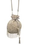 Shop_SG Collection By Sonia Gulrajani_Silver Diamonds, Beads Shine Dangler Embroidered Potli Bag _at_Aza_Fashions