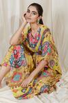 Buy_The Boozy Button_Multi Color Moroccan Silk Digital V Single Ladies Kaftan  _Online_at_Aza_Fashions