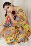 Shop_The Boozy Button_Multi Color Moroccan Silk Digital V Single Ladies Kaftan  _Online_at_Aza_Fashions