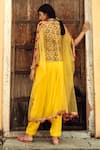 Shop_Swati Vijaivargie_Yellow Chanderi Silk Embroidery V Neck Cape And Dhoti Pant Set _at_Aza_Fashions
