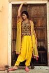 Swati Vijaivargie_Yellow Chanderi Silk Embroidery V Neck Cape And Dhoti Pant Set _Online_at_Aza_Fashions